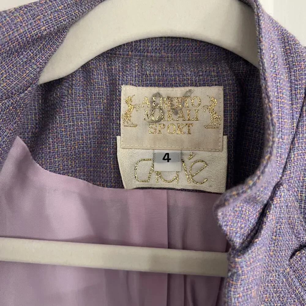 ♥️ Alberto Mikali Vintage Purple Cropped Tweed Military Jacket Size 4 - Picture 6 of 10